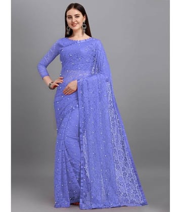 Indy Bliss Net Self Design Saree With Unstitched Blouse Piece ( Blue )