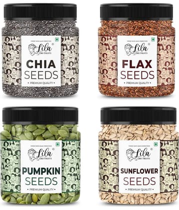 LILA DRY FRUITS 4 Superseed Combo (Chia, Pumpkin, Sunflower & Flax) 500g each (2kgs total) Jar Pack