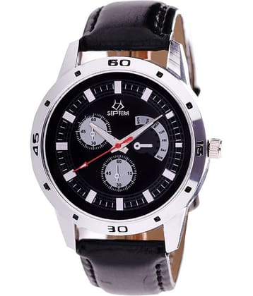 Septem Black Leather Analog Men's Watch