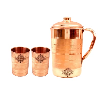 IndianArtVilla Handmade  Pure Copper Jug Pitcher - 1700 ML With Glass - 300 ML each - Serving Storage Water Good Health Benefits Yoga, Ayurveda-3