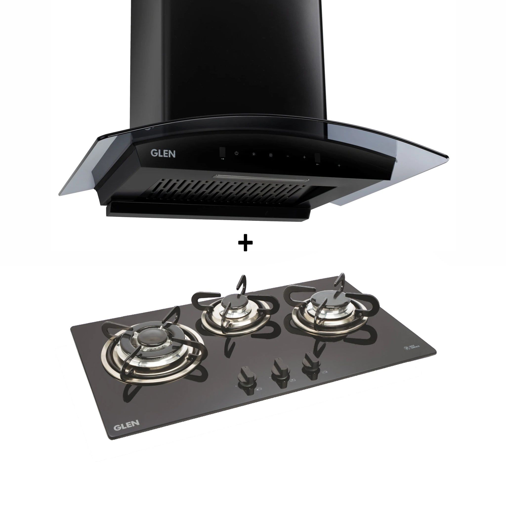 3 Burner Built-in Glass Hob Auto Ignition (1073 TR) + Chimney with BLDC Motor 60cm 1200m3h (6071 BL BLDC)