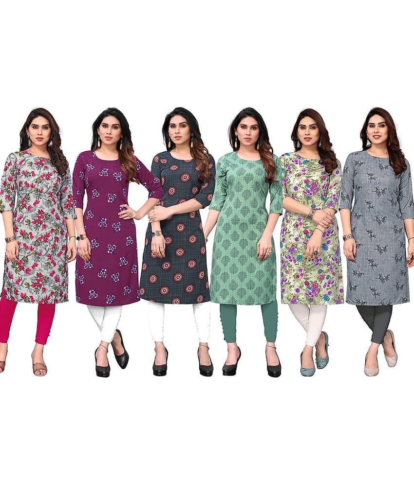 KETAKI FASHION Crepe Printed Straight Women's Kurti - Multicolor3 ( Pack of 6 )