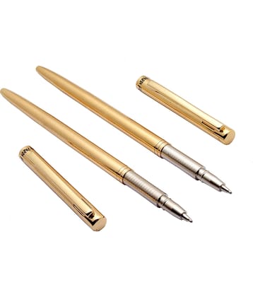 Srpc Set Of 2 Fly Full Golden Plated Sleek Metal Body Ballpoint Pens Blue Refill
