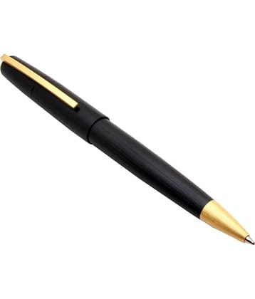 Srpc Epic Charcoal Matte Black Metal Body Retractable Ballpoint Pen With Golden Trims Blue Refill