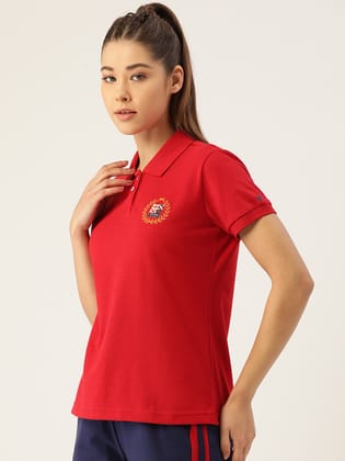 Womens Premium Cotton Printed Half Sleeve Polo T-Shirts-XS / Red