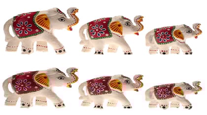 DreamKraft Paper Mache Elephant Showpiece, Standard, White, 6 Piece