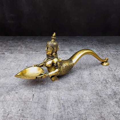 Brass Naga Kanya Diya - 4.3 inch Height | Serpent Goddess Brass Diya for Sacred Illumination Brass Naga Kanya Diya - 4.3 inch Height | Serpent Goddess Brass Diya for Sacred Illumination