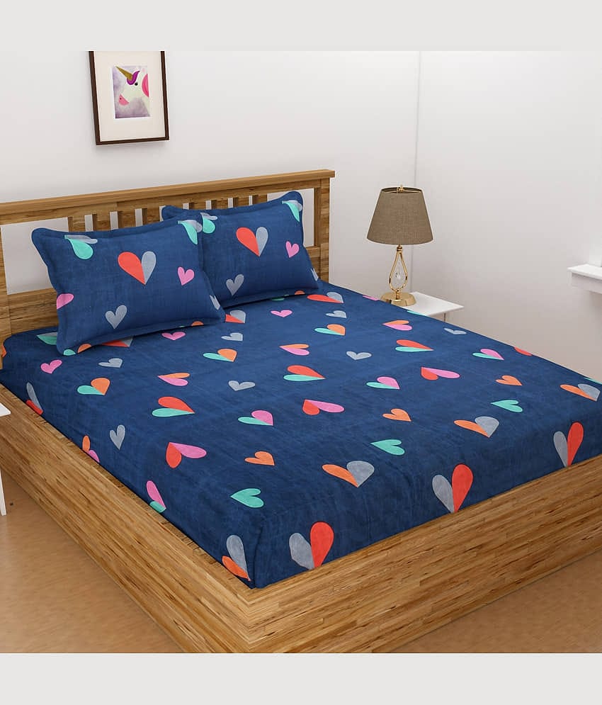 Homefab India Microfibre Double Bedsheet ( Dark Blue )