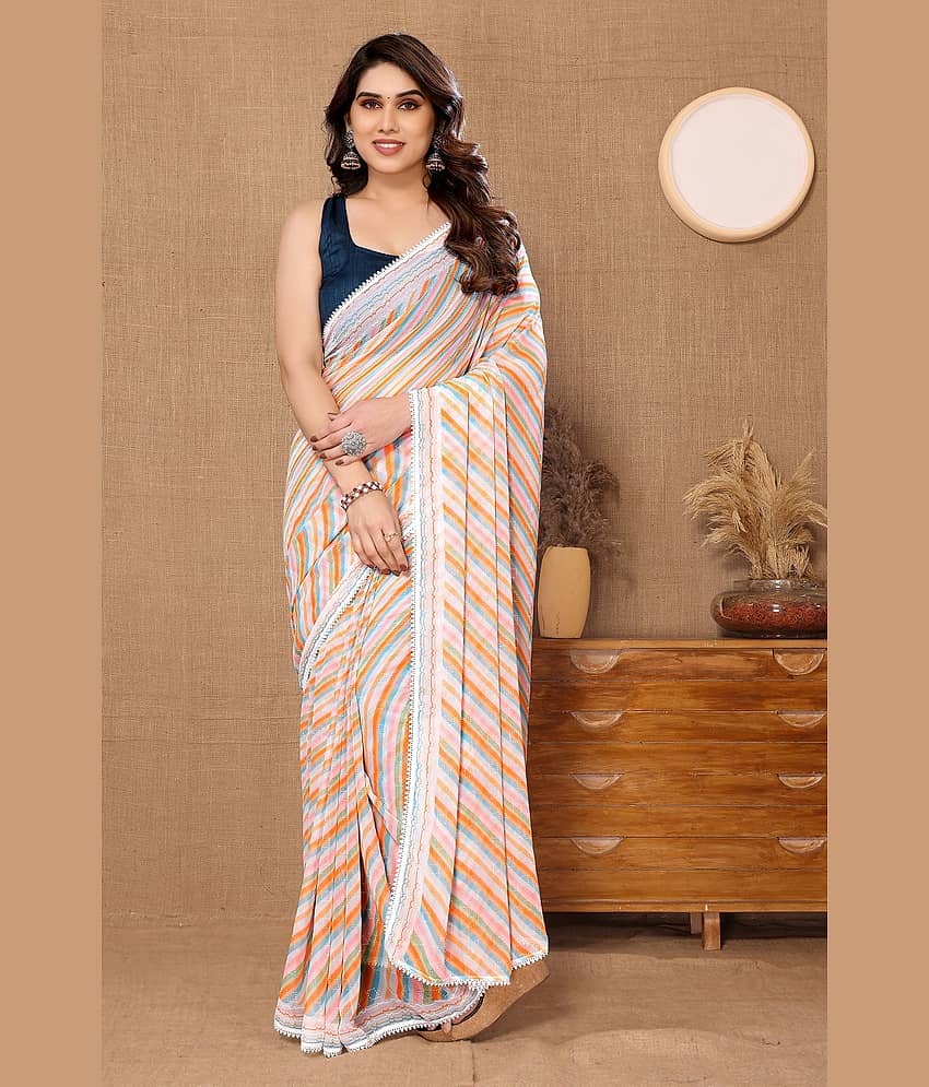 Gazal Fashions Georgette Striped Ready to Wear Saree With Unstitched Blouse Piece ( Multicolour )
