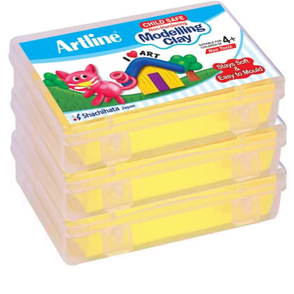 Artline Modelling Clay of 150 GMS (Yellow Colour - 3 Box) | Child Safe & Suitable for Kids (3+)