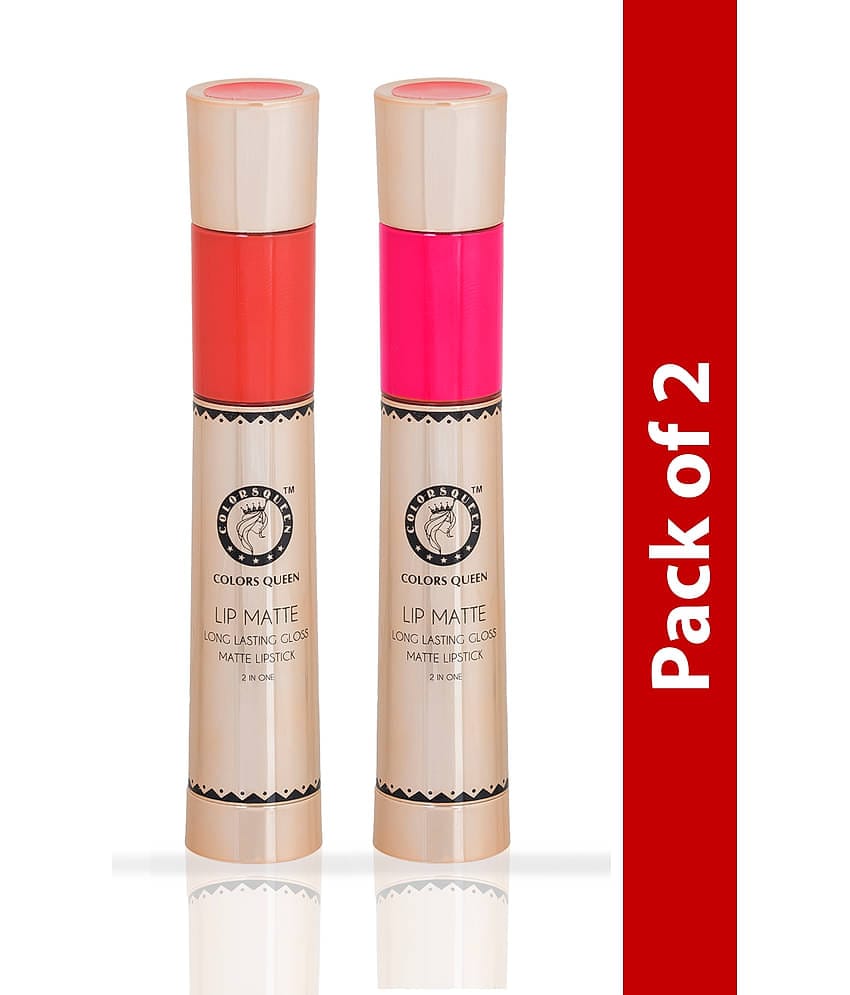Colors Queen 2 In 1 Long Lasting  Matte Lipstick (Orange & Very Pink) Multi Pack of 2 16 g