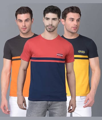 Dollar Cotton Blend Regular Fit Colorblock Half Sleeves Men's T-Shirt - Multicolor ( Pack of 3 )