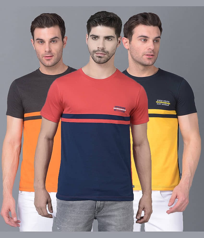 Dollar Cotton Blend Regular Fit Colorblock Half Sleeves Men's T-Shirt - Multicolor ( Pack of 3 )