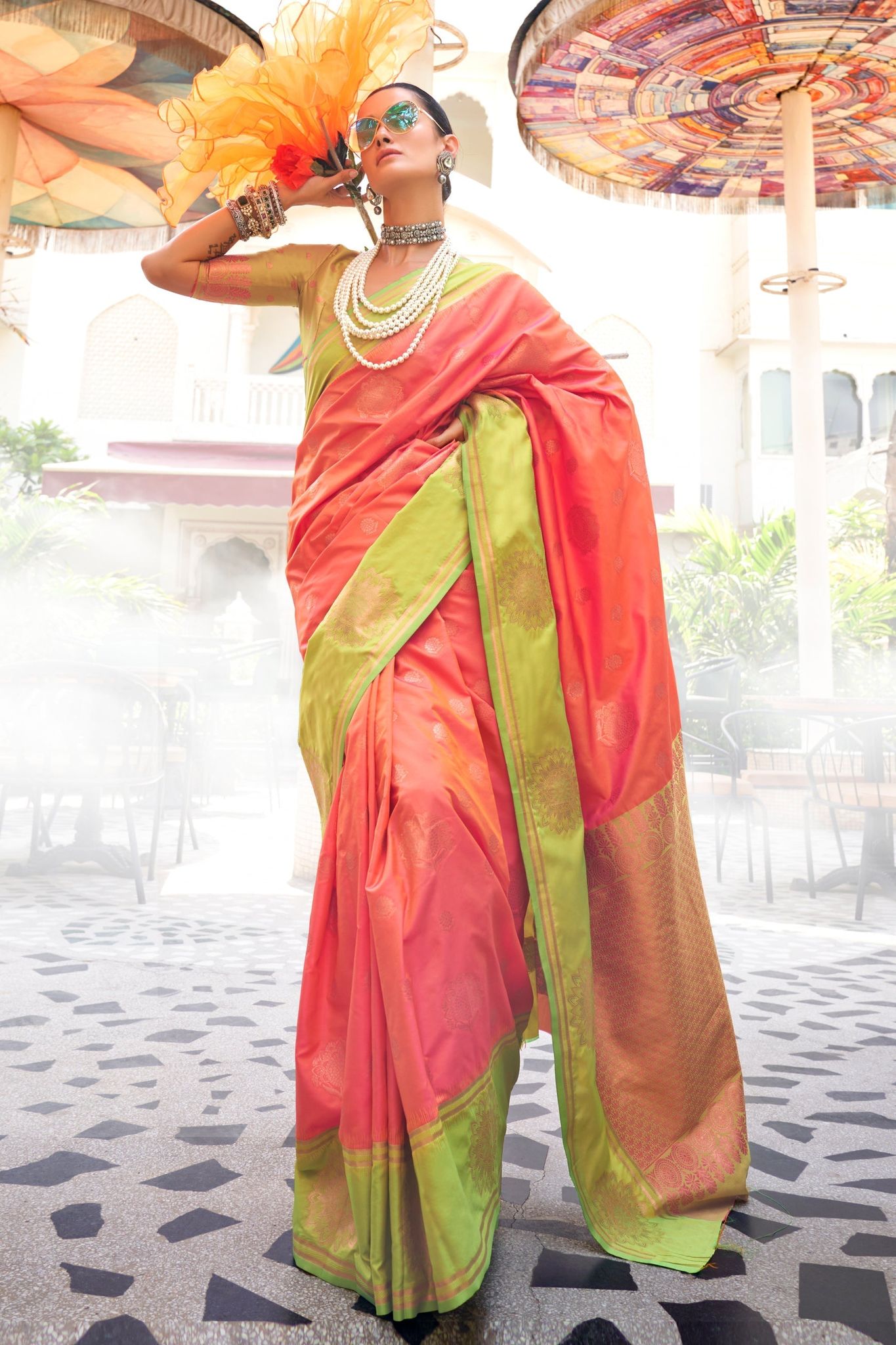 Pink Woven Silk Saree