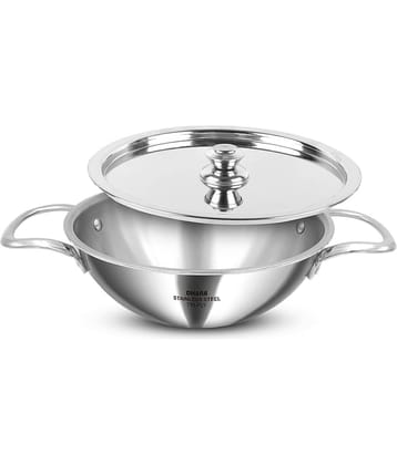 Dhara Stainless Steel Triply Stainless Steel Kadhai Induction Bottom Stainless Steel Handle 2.5 Thickness mm 24 cm Diameter ( 2.5 L )