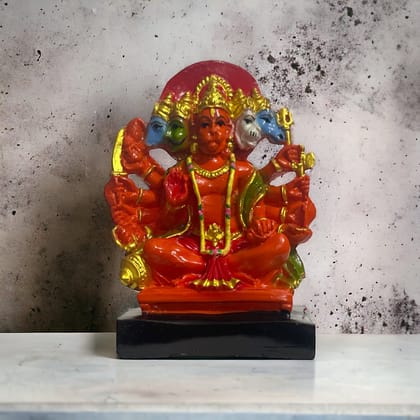 Sinduri Panchmukhi Hanuman Statue, H-15 cm-Composite Marble