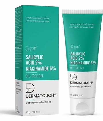 DERMATOUCH Salicylic Acid 2% Niacinamide 6% Anti-Acne Oil-Free Gel For Active Acne, Oil Balancing, Pore tightening 70G