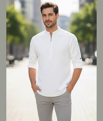 UNI VIBE Cotton Blend Plain Shirt Style Kurta For Men ( White )
