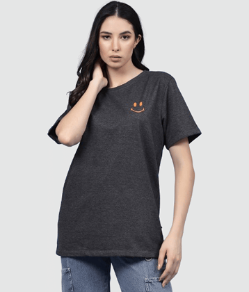 Rigo Women Cotton Printed Oversized Fit Round Neck T-Shirt ( Grey )