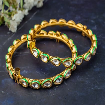 vivinia BY VIDHI MEHRA Aatman Gold Plated Womens Kundan, Polki Pair of Bangles (2.4,2.6) - VB505