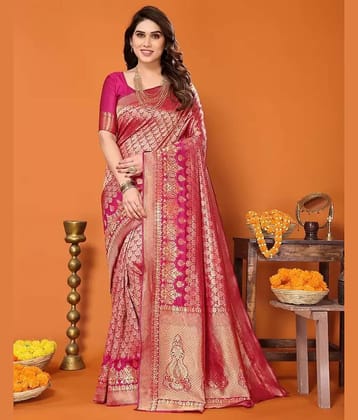 Suntex Silk Woven Saree With Unstitched Blouse Piece ( Pink )