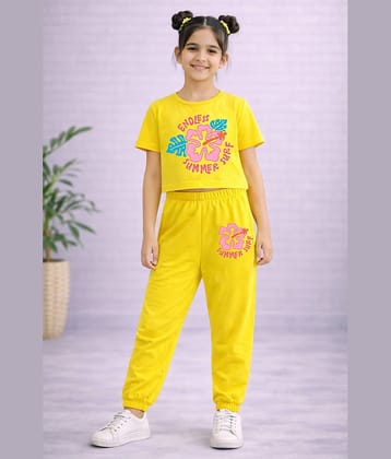 Trampoline Pack of 1 Girls Cotton Blend T-shirt & Trackpants ( Yellow )