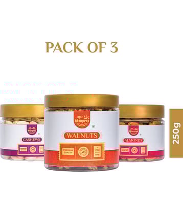 Manpras Premium Dryfruit Combo Cashew,Almond,Walnut- 250gm Each.