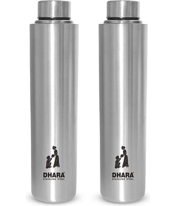 Dhara Stainless Steel Everfresh Silver Stainless Steel Fridge Water Bottle 1000 mL ( Set of 2 )