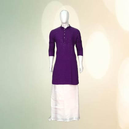 Men's Purple Embroidered Kurta with White Dhoti Set | Traditional Ethnic Wear | Festive & Wedding