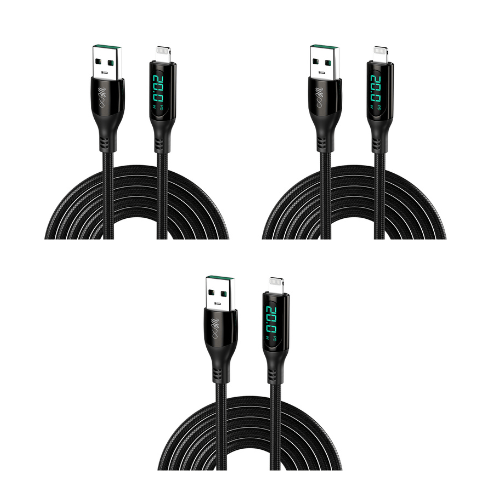 Walta Elite Real Plus Pro Advance USB to iPhone 1mtr Charging Cable - Black (Pack of 3)