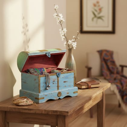Wooden Antique Look Rajasthani Ornaments Box-Jewellery Box