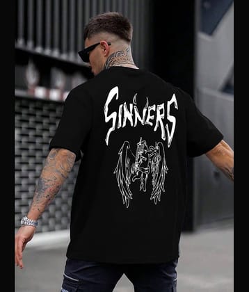 Leotude Men Cotton Blend Oversized Fit Printed T-Shirt ( Black )