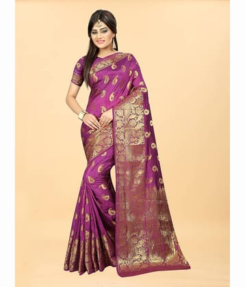 Gazal Fashions Banarasi Silk Embellished Saree With Unstitched Blouse Piece ( Blue )