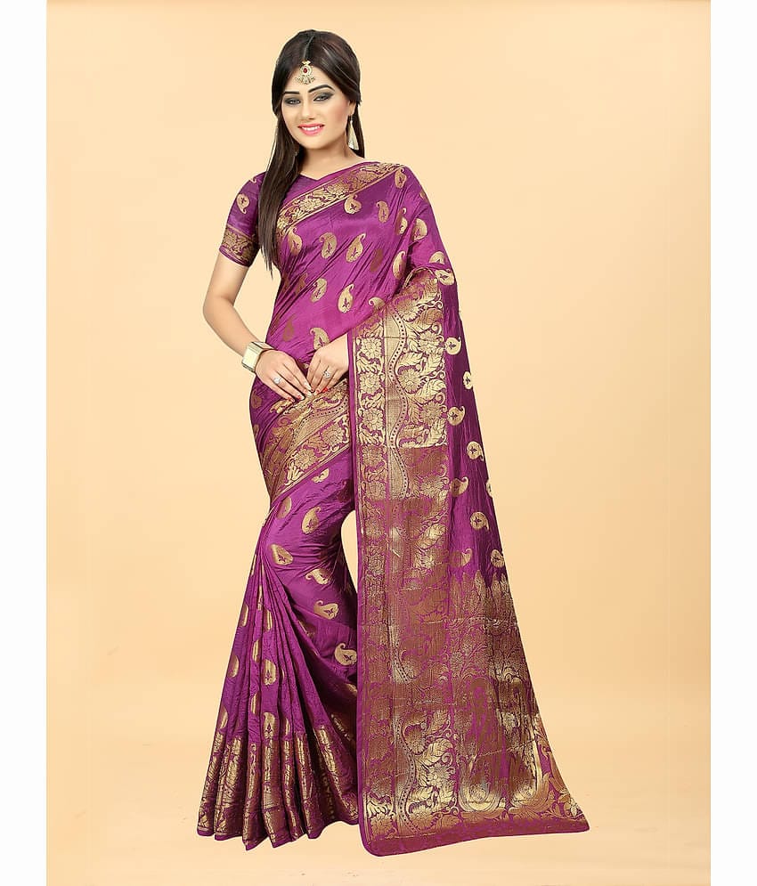 Gazal Fashions Banarasi Silk Embellished Saree With Unstitched Blouse Piece ( Blue )