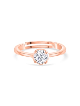 1 Carat Diamond Look Rose Gold Adjustable Solitaire Ring in Silver-Adjustable