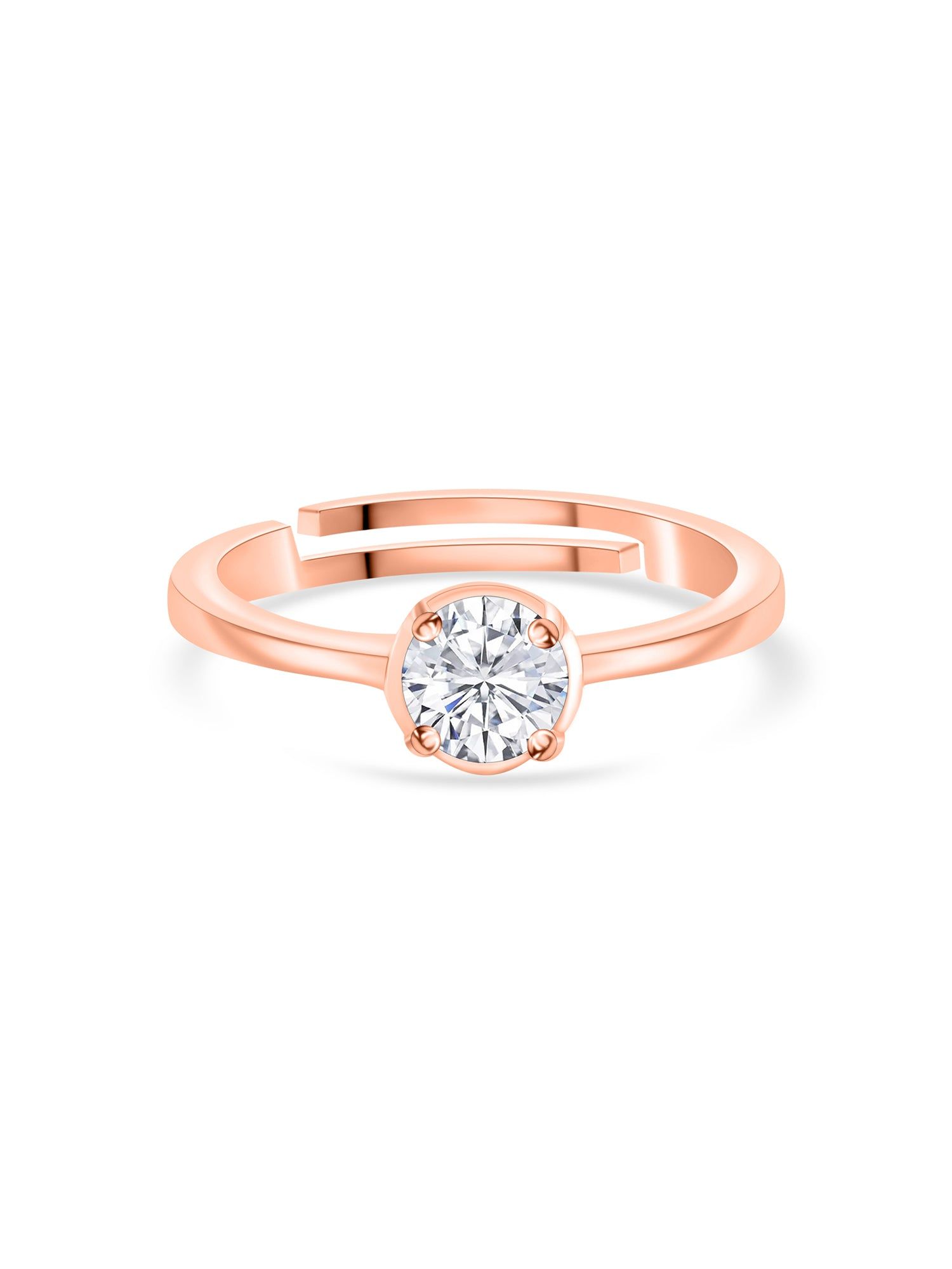 1 Carat Diamond Look Rose Gold Adjustable Solitaire Ring in Silver-Adjustable