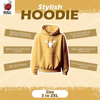 Bull Clothing Mid Logo Oversized Mustard Yellow for Men  Premium Cotton Comfort  Streetwear Style (L)