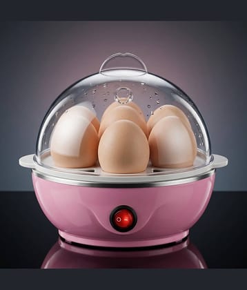 Electric Egg Boiler, Pink and White, Automatic Shut-Off, 7 Egg Capacity, Plastic and Steel Construction, 10-Minute Cooking Time