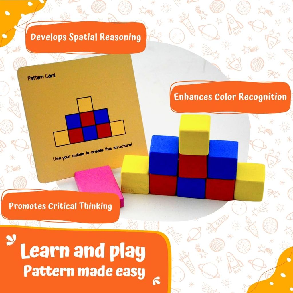 Skillofun Wooden Cubes Pattern Box, Multi Color