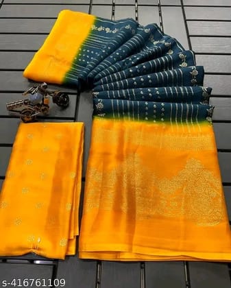 moss silk Blouse running Foil printed saree With soft material