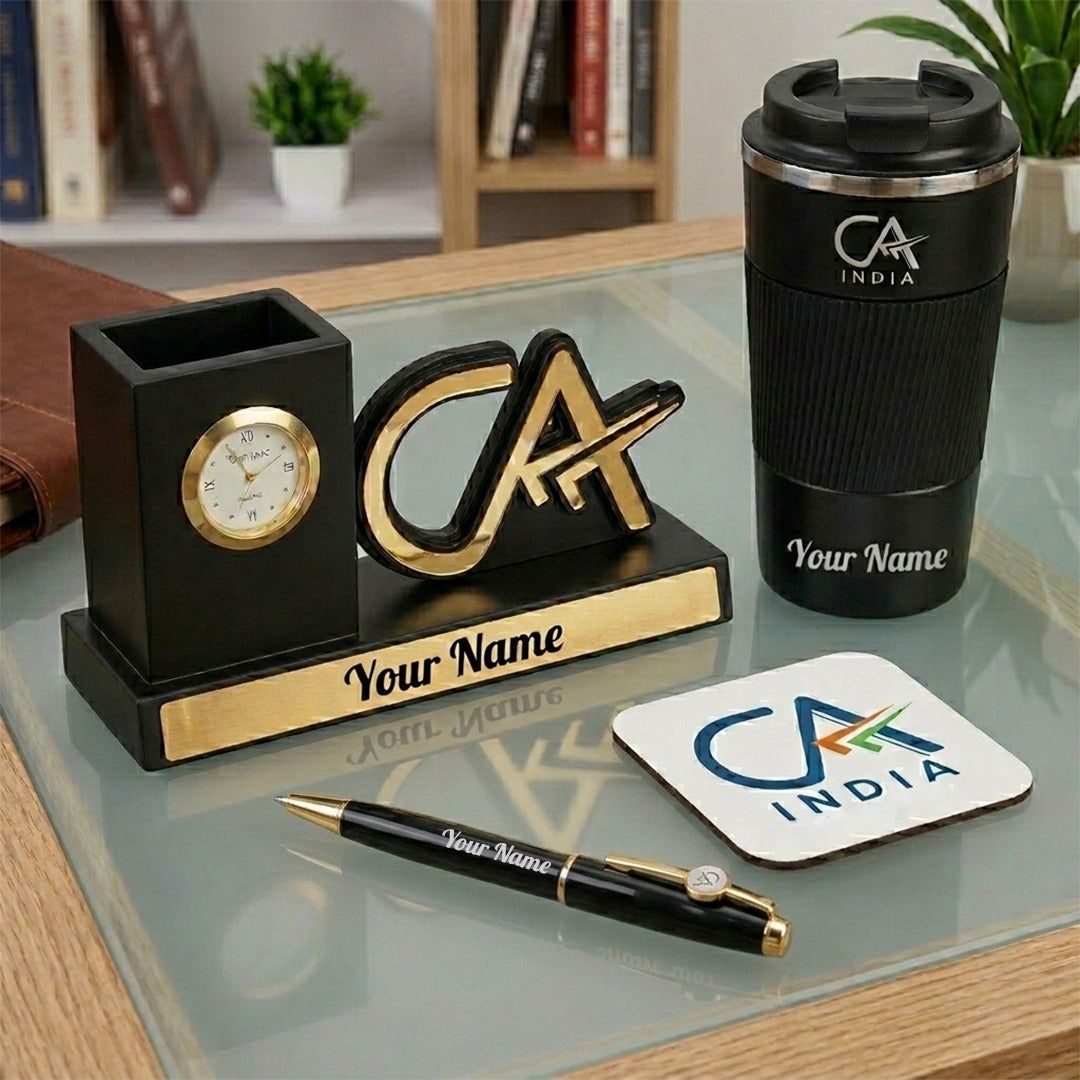 Personalized CA India Gift Combo with Pen Stand Tumbler