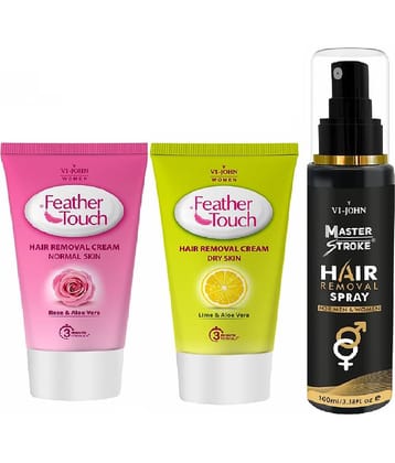 VI-JOHN Master Stroke Hair Removal Spray 100ml & Rose & Lime Hair Removal Cream, 40g Each Pack of 3