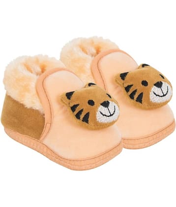 Neska Moda 6 to 12 Months Baby Boys & Girls Tiger Face Velvet Booties/Shoes (Beige,Brown,Skin) -BT791
