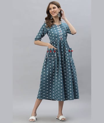 Stylum - Blue Cotton Blend Women's Flared Kurti ( Pack of 1 )