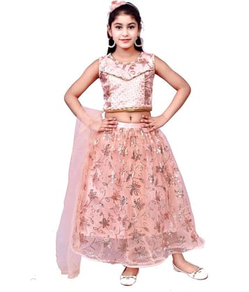 Arshia Fashions Net Lehenga Choli Set For Girls ( Pack of 1 , Peach )