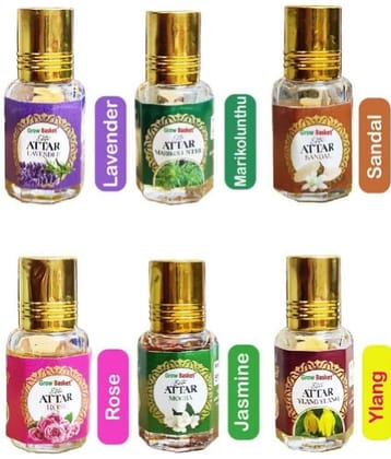 Grow Basket Lavender Musk Non- Alcoholic Below 50ml Attar ( Pack of 6 )