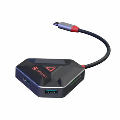 Portronics Mport 6C, HDMI, Card Reader, USB 3.0, Type-C Plug (Black)
