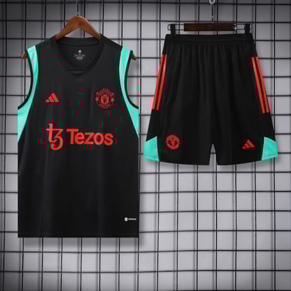 Manchester United Black Sleeveless Jersey With Shorts 2024-S