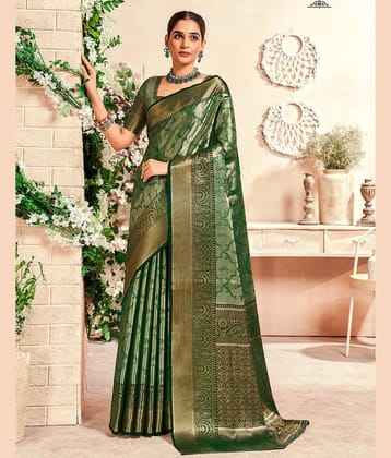 Samah Silk Woven Saree With Unstitched Blouse Piece ( Rama )