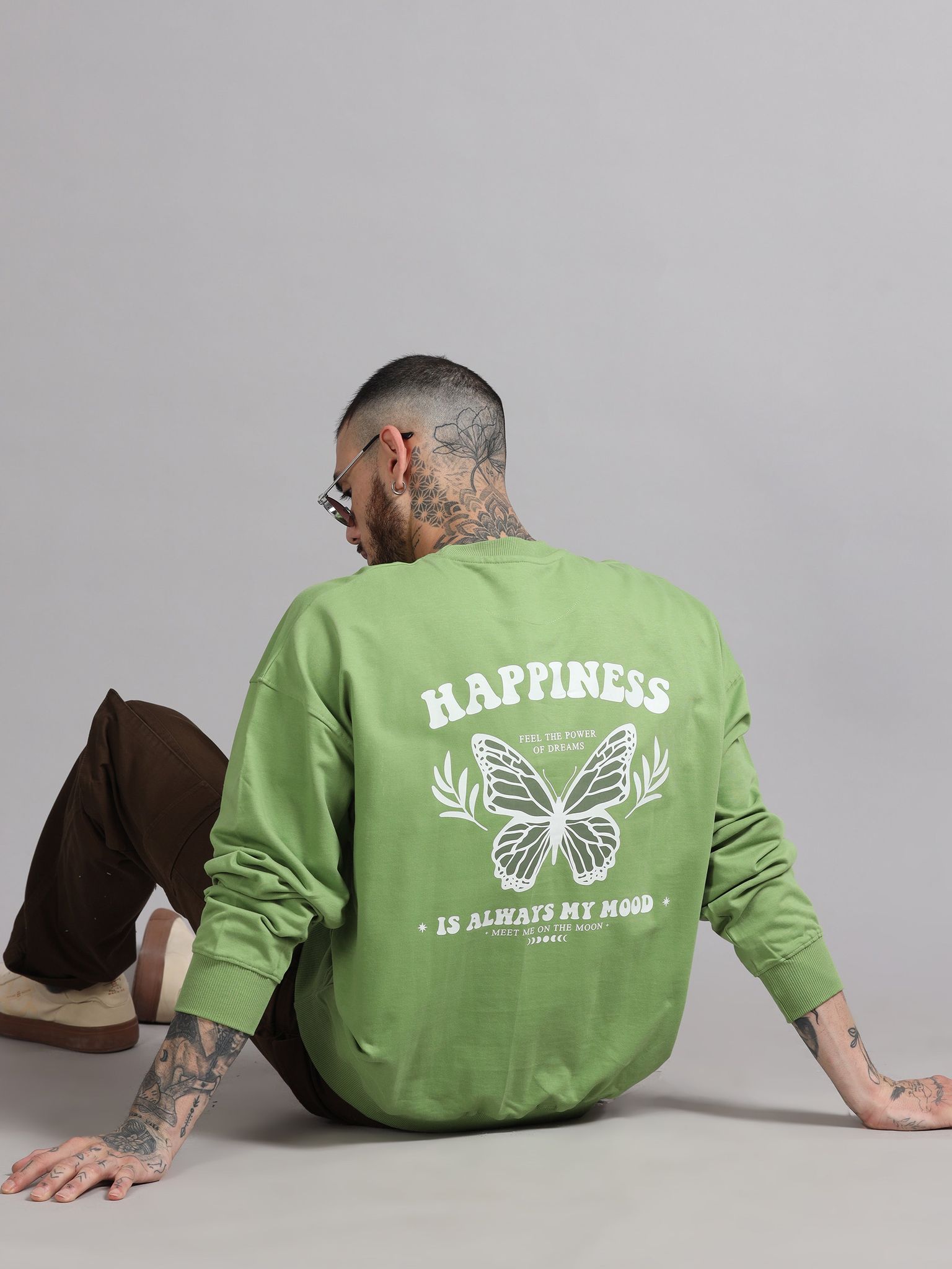 Men Printed Oversized Sweatshirt Pure Cotton Full Sleeve Green-XXS / Green